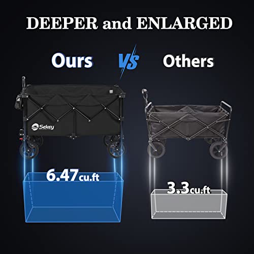 Sekey Collapsible Foldable Wagon With 220Lbs Weight Capacity, Heavy Duty Folding Utility Garden Cart With Big All-Terrain Beach Wheels & Drink Holders. Black #TOP2