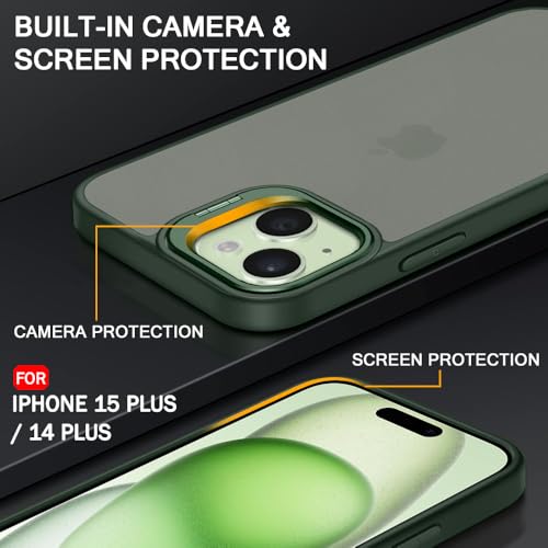 Image of TheGiftKart Hybrid Back Cover Case for iPhone 14 Plus / 15 Plus | Built-in Stand | Shockproof Hard Back Case Cover for iPhone 14+ / 15+ (PC & TPU, Frosted Matte Back, Green Sides)