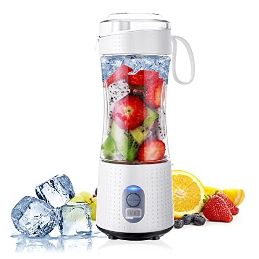 TOPESCT Batidora portátil, mini licuadora para batidos y batidos, exprimidor, mezclador personal de frutas recargable con USB, 380 ml, seis cuchillas 3D