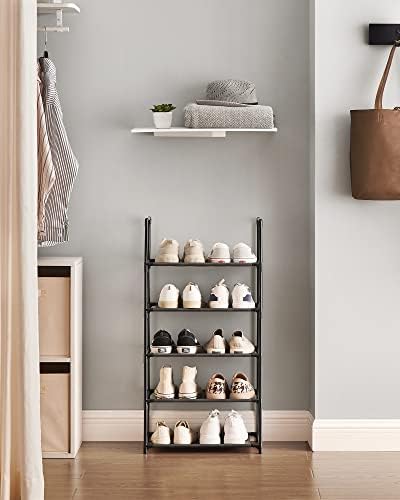 SONGMICS 5-Tier Shoe Rack, Shoe Storage, Shoe Stand, Free-Standing Shoe Shelf, 45 x 28 x 89 cm, Metal Frame, Non-Woven Fabric Shelves, for Hallway, Bedroom, Black LSH005B02