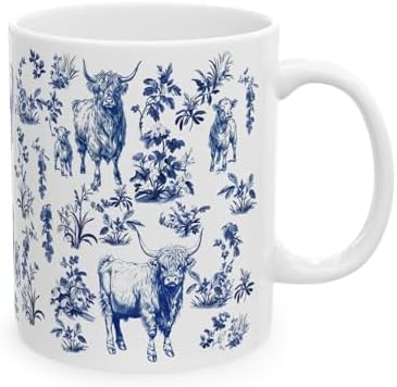 Highland Cow French Toile De Jouy Coffee Mug - Inspired By Toile De Jouy Coffee Mug - Funny Cow Lover Gifts - Gifts For Women- Animal Lovers On Mothers Day- Birthday- Holiday 11oz image 5