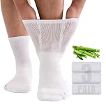 SukModen Bamboo Diabetic Socks for Men, Soft Top Cushioned Seamless Socks for Swollen Feet and Ankles, Loose Top Hospital Socks 9-11 White