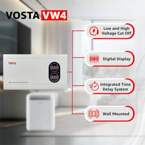 Image of Vosta VW4 4KVA Voltage Stabilizer for AC 1.5 Ton, Treadmill, TV and Other Home Appliances Comes with Copper Toroidal Coil, 4 Relays, Metal Body, Input 140V~260V Output 220V 1Year Warranty, LED Display