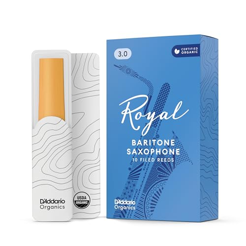 D'Addario Royal Organic Baritone Saxophone Reeds, Strength 3.0, 10-Pack