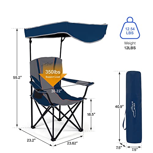 FAIR-WIND-Oversized-Camping-Lounge-Chair-with-Adjustable-Shade-Canopy-Heavy-Duty-Quad-Fold-Chair-Arm-Chair-Support-350-LBSBlue-Grey