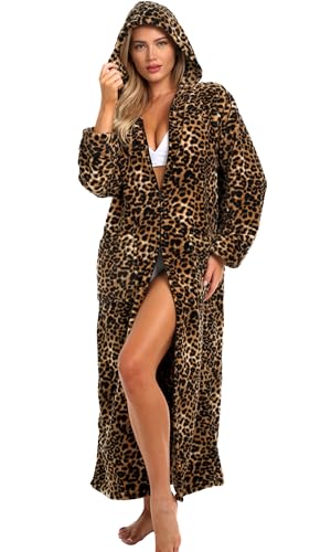 Alexander Del Rossa Fleece Zip Up Robes for Women with Zippered Front, Hooded Zipper Robes for Women, Womens Long Robe