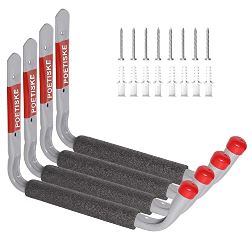 Poetiske Garage Storage Hooks, Kayak Storge Hooks With 12" Jumbo Arm, Ladder Hooks, Utility Hooks For Folding Chair, Bike, Ski Tool, Heavy Duty 4Pc #TOP29