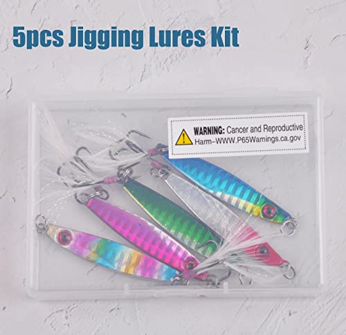 Saltwater Fishing Jigs 5Pcs Metal Jig Spoon Lure Vertical Flat Sinking Jigging Lures For Striper Snapper Bluefish Surf Fishing #TOP5