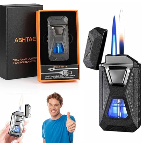 Encendedor recargable USB con llama dual y activación por voz miniatura 1