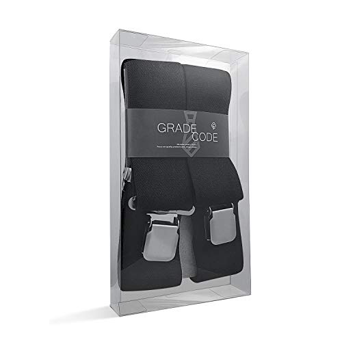 Grade Code Mens Suspenders X-Back 2'' Wide Adjustable Elastic Strong Clips Suspenders （Black） #TOP4