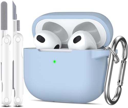 for AirPods 3rd Generation Case Cover, Military Grade Soft Silicone Shock-Absorbing for AirPods 3 Case with Keychain & Cleaning kit, Sky Blue