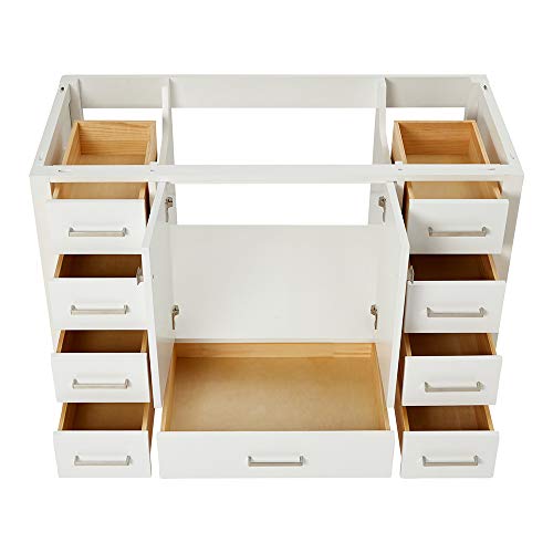 Ariel 48" Inch White Bathroom Vanity Base Cabinet With Single Sink Configuration | 2 Soft Closing Doors And 9 Full Extension Dovetail Drawers | Satin Nickel Hardware | 48" X 21.5" X 34.5" #TOP2