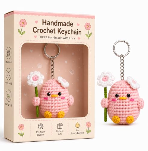 Image of Handmade Crochet Keychain | Cute Knitted Key Ring Charm | Crochet Animal, Fruit, Flower, Evil Eye & Food Plush Keychain for Car Keys, Backpack, Handbag & Gift (Pack of 1) (Flower with Penguin)