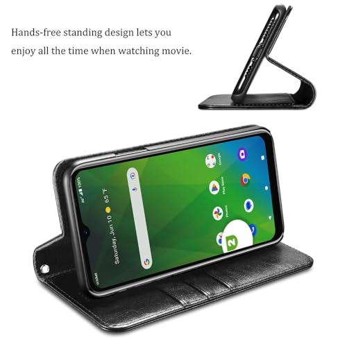 YJROP for Cricket Magic 5G, AT&T Propel 5G Case,with Screen Protector,PU Leather Wrist Strap Card Slots Shockproof Protective Flip Cover Phone Wallet Case for Cricket Magic 5G, AT&T Propel 5G, Black