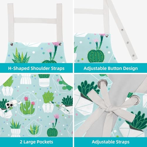Tablier de cuisine motif cactus plantes vertes avec broches - 4