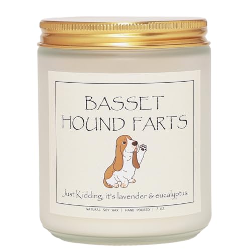 Funny Basset Hound Gifts, Dog Mom Gifts for Women, 100% Soy Wax, 7 Oz | Lavender & Eucalyptus, 50-Hour Burn, Pet Safe, Gifts for Dog Lovers, Unique Basset Hound Decor