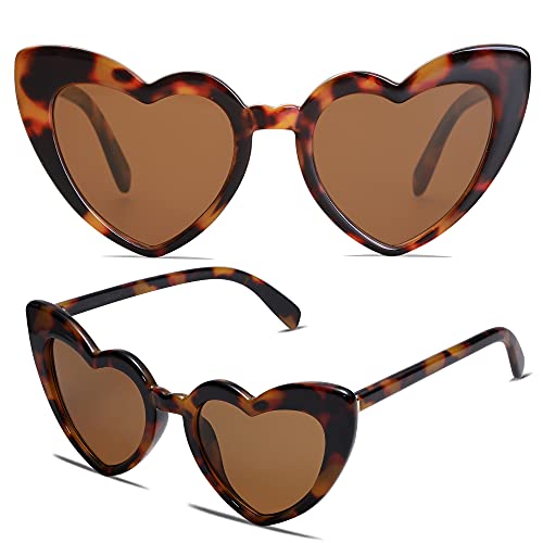 VANLINKER Heart Shaped SunglBig Frame Clout Goggle Retro Cute Cat Eye Mod Style Kurt Cobain Vintage Sun Glwith Tortoise Frame/Brown Lens