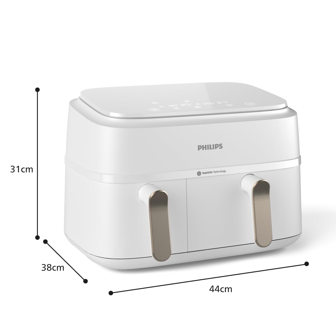 Philips Airfryer Série 3000 - Air Fryer Double Panier, 9L, Technologie RapidAir, jusqu'à 90% de matières grasses en moins, Economies d'énergie, Application HomeID, coloris Blanc (NA353/10)