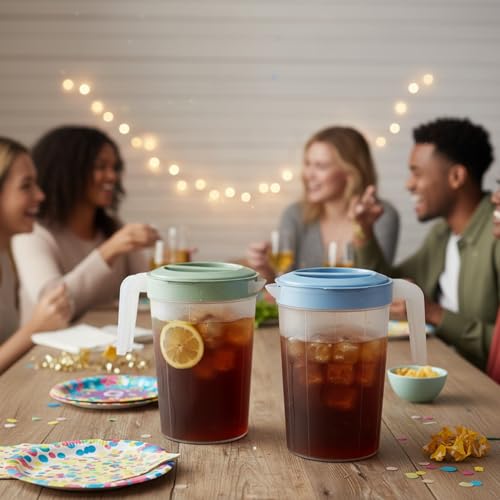 Tribello Set of 2 – 1-Gallon Plastic Pitchers with Lids – Ideal Iced Tea Pitchers with Twist Cover, BPA-Free, Dishwasher & Freezer Safe for Juices & Storage - Image 8