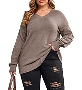 Women Plus Size Sweaters Cable Knit Long Sleeve V Neck Sweaters Tops Casual Soft Loose Fit Pullov...