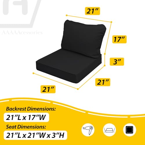 Image of AAAAAcessories Outdoor Seat Cushions for Chairs, Fade-Resistant, Waterproof Patio Furniture Replacement Cushions, 21 inch x 21 inch x 3 inch + 21 inch x 17 inch, Charcoal Black