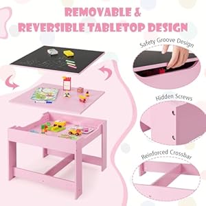 LDAILY Kids Table and Chairs, 3 in 1 Activity Table with Storage Drawer, Writable Blackboard, Detachable Tabletop, Wooden Toddler Table and Chair Set for Drawing, Reading, Writing, Playroom (Pink) LDAILY Kids Table and Chairs 3 in 1 Activity Table with Storage Drawer Writable Blackboard Detachable Tabletop Wooden Toddler Table and Chair Set for Drawing Reading Writing Playroom Pink