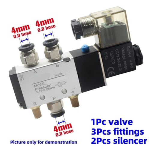 Válvula solenoide de aire de 5 vías para control de cilindros neumáticos de 4mm 3