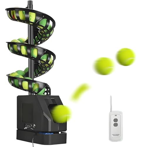 XUXIAO Portable Tennis Launcher - Automatic Tennis Ball Server, Holds About 33 Balls, Tennis Ball Tosser, Remote Control, Adjustable Height, for Practice and Training