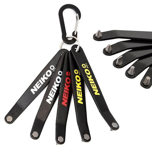 NEIKO 01322A Ultra Low Profile Offset Screwdriver & Torx Set 5 Pc Heavy Duty S2 Steel Construction SAE 10mm Bit Depth Angled Hex Bit Bent Screwdriver for Tight Spaces Allen Wrench Keychain