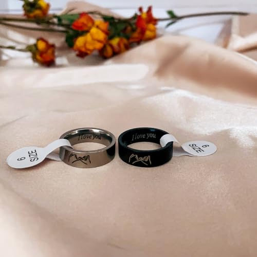 Image of Stainless Steel Matching Rings for Couples, 2pcs Set of His and Her Matching Promise Rings, I Love You Engagement Wedding Ring Sets for Him and Her,Q & K Matching Rings Valentines Day Gifts (love-silver, 10)