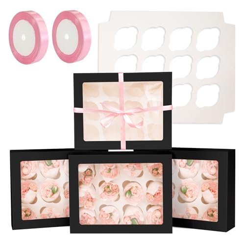 50% Off qiqee Cupcake Boxes with Window, 40PCS Black