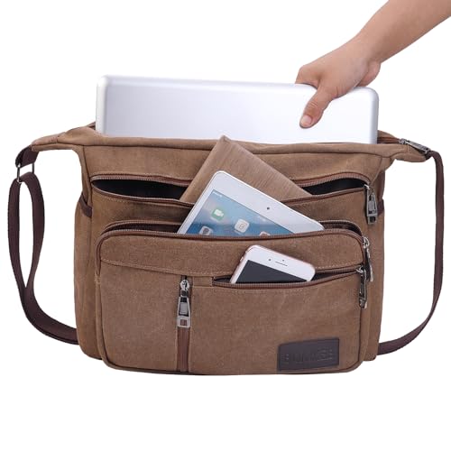 BOMKEE Umhängetasche Herren, Messenger Bag Groß Leinwand Schultertasche Shoulder Tasche 15.6 Zoll Laptop Bag für Arbeit Schule Reisen