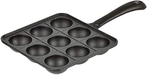 JapanBargain 1793, Takoyaki Pan Cast Iron Takoyaki Maker Skillet Griddle Japanese Octopus Meat Ball Mold Maker with Wooden Handle, 9 Molds