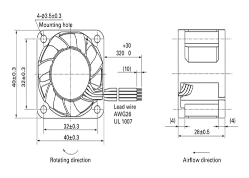 Ventilador de refrigeración 40 x 40 x 28 mm CC 12 V 1,3 A modelo 9GAX0412P3S001 7