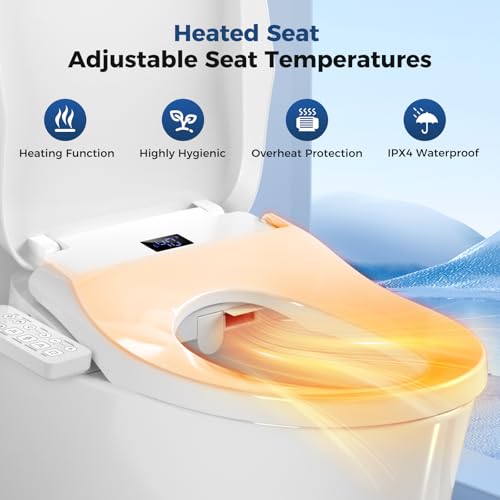 Bidet Toilet Seat Elongated, Electric Heated Toilet Seat for Rear and Feminine Washing, Comfort Heated Seat & Air Dryer, Silent Close Lid, Self-Clean Nozzle, Nightlight