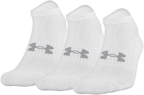Under Armour Adult Training Cotton No Show Socks, 3-Pairs, White 2, Shoe Size: Mens 4-8, Womens 6-9