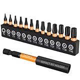 MulWark 14-Piece Security Torx Bit Set – T5-T40 Star Bits Set, 1'' S2 Steel Tamper-Resistant Bits with Magnetic Bit Holder, 1/4