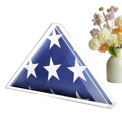 Vitrina transparente de bandera para veteranos en metacrilato premium triangular 2