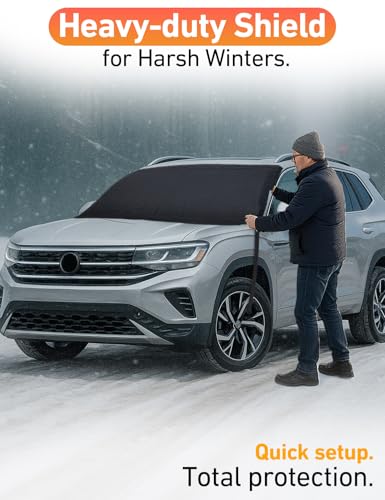 Image of EcoNour Car Snow Cover Compatible for Volkswagen Tiguan | Windshield Cover for Ice and Snow with S-Hook Straps | Heavy-Duty 600D Oxford Winter Car Cover, Waterproof & Anti-Slip