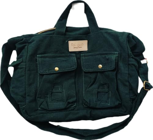 Image of ROUGH Canvas Cotton messenger bag.15'' Lap top. Large size 36x27x11 cm(12Ltr) Metal zipper closure. Allround pockets. Vintage look. Antique fittings.Sustainable
