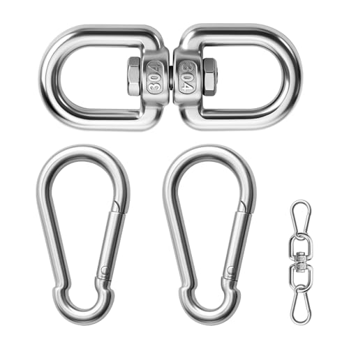 APOMOONS Giratorio de Acero Inoxidable M8 con 2 Ganchos de Mosquetón Grandes, Articulación Giratoria de Acero Inoxidable 304 Giratorio de Acero Inoxidable para Sillas Colgantes, Sacos de Boxeo