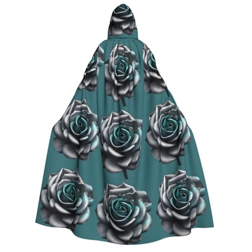 Cape d'Halloween à capuche gris sarcelle pour costume de magicien ou vampire