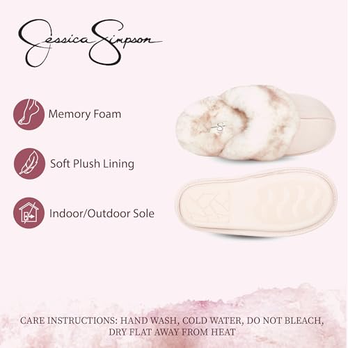 Image of Jessica Simpson womens Comfy Faux Fur House Slipper Scuff Memory Foam Slip on Anti-skid SoleSlipper