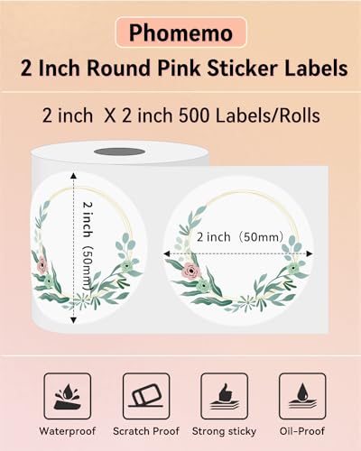 Image of Phomemo 4X6'' Thermal Shipping Labels - Pack of 500 4x6 Fan-Fold Labels for Shipping Label, Address, Mail, Product Logo Label, Commercial Grade (White-Flower, 2''x2'' 500pcs)