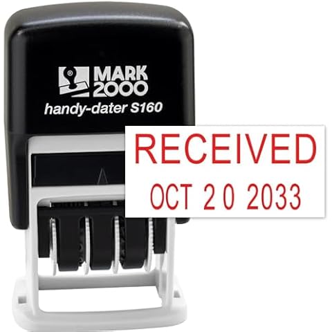Mark 2000 Self-Inking Rubber Date Office Stamp with Received Phrase & Date - Red Ink (Handy-Dater S160), 12-Year Band Cover