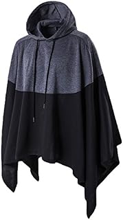 Haseil Men's Casual Pullover Hoodies Bat Sleeves Hooded Cloak Phocho Cape Coat, Black