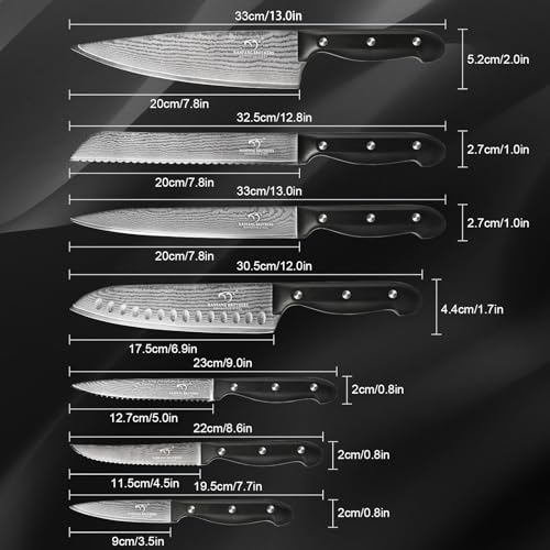 Image of NANFANG BROTHERS 15-Piece Damascus Kitchen Knife Set, 67-Layer VG10 Japanese Steel, Professional Chef & Steak Knife Set with Compact Block, Triple-Riveted Handles (Hand-Wash Only)
