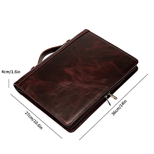 Yiwen Handmade Genuine Leather Portfolio, Zippered Padfolio With 3 Ring Binder, Professional Business Organizer, Resume Folder, Notebook Organizer With Tablet (Non-Custom, Oil Wax) #TOP3