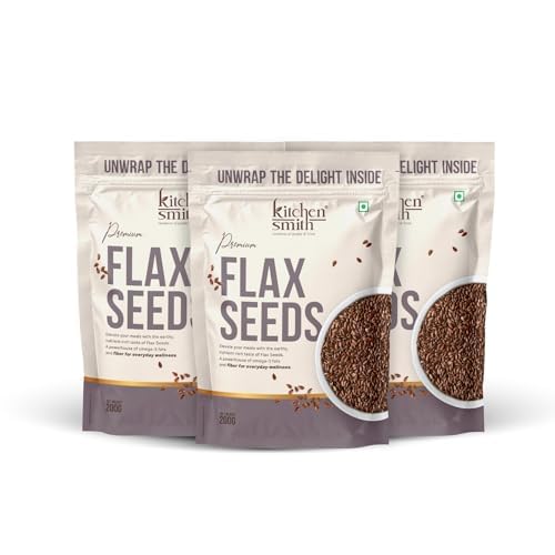 Image of KitchenSmith Flax Seeds - Pack of 3 (200gm Each) | A Nutrient-Dense Superfood For Boosting Energy | Skin Health & Weight Management | Boost Digestion | Supercharge Your Wellness With Natural Fiber