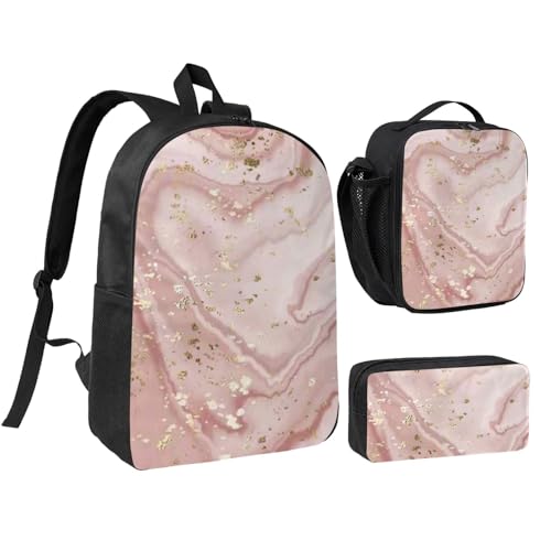 Image of YXDVPALNE Liquid Marble With Gold,Student Backpack,Lunch Bag,Pencil Case 3 Piece Set